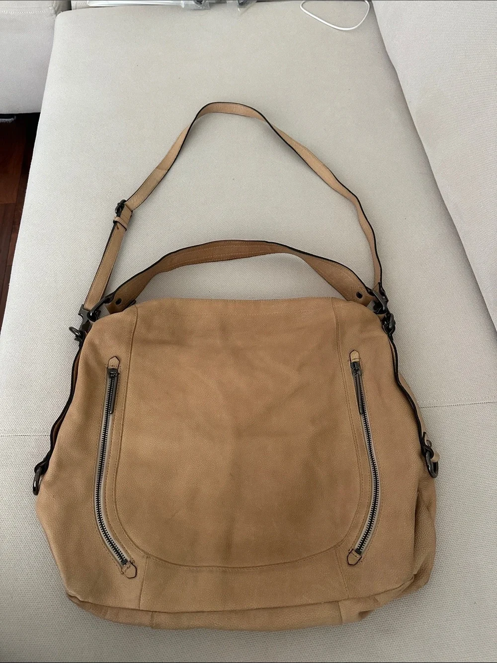 ELLIOTT LUCCA CAMEL TAN HOBO LEATHER BAG WITH SHOULDER STRAP AND CROSSBODY STRAP